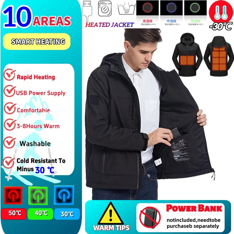 

New Functional Outwear Men USB Heating Warm Jacket Winter Electric Heated Extreme Cold Coat Hunting Ski Waterproof Windbreaker