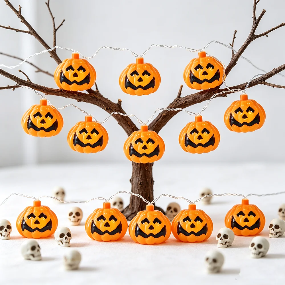 1/2/3 Sets Spooky Face Pumpkin LED String Lights, Decor for Halloween,Day of The Dead Indoor Courtyard Tabletop Window Sills