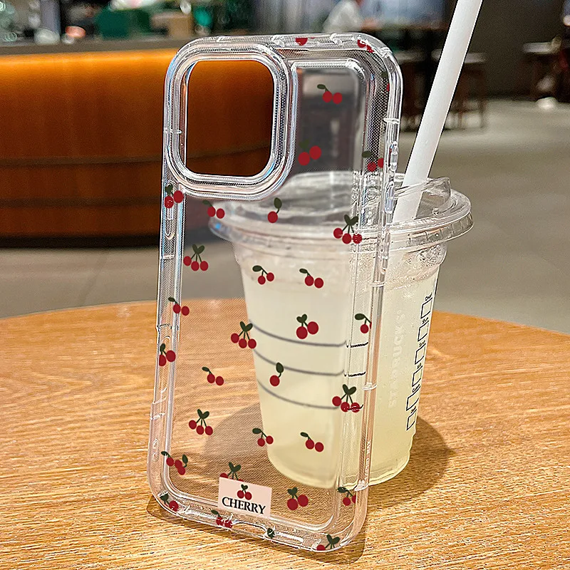 For iPhone 16 17 15 14 13 12 11 Pro Max Case Cartoon Cherry Floral Clear Cover For iPhone XS Max 7 8 Plus 16E 17 Air Soft Funda - náhled 4