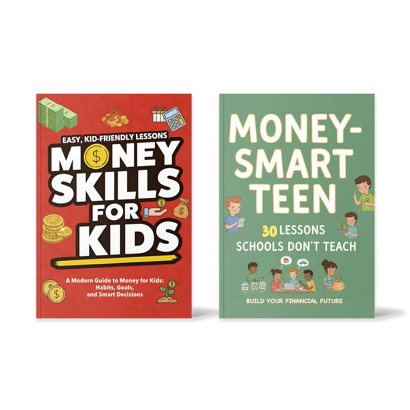 2 Book Set, Practical Financial Literacy Book Collection with Kid Friendly Lessons, Smart Money Habits, Saving Goals
