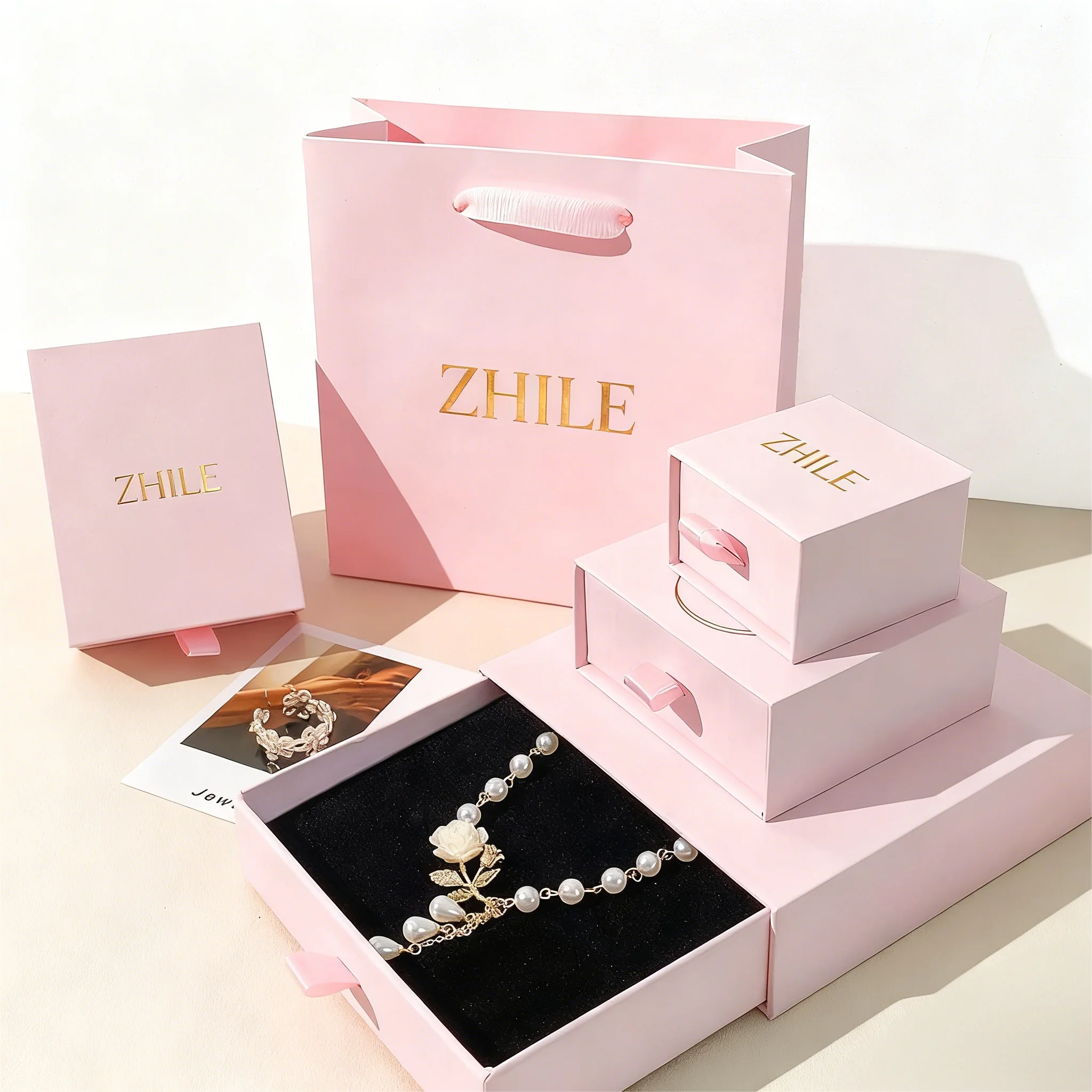 

50pcs Custom Logo Luxury Ring Necklace Cardboard Paper Drawer Jewelry Box Packaging Bracelet Jewellery Gift Package for Jewelry