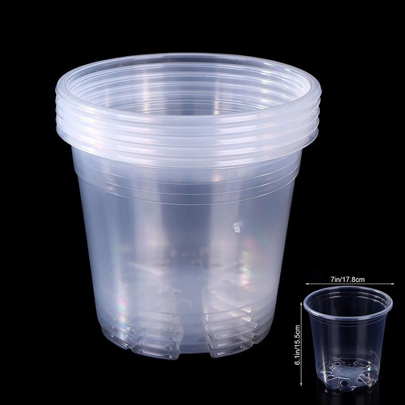 

5Pcs 6 Different Size Greenhouse Transparent Plastic Flowerpot Drainage Hole Pot Breathable Nursery Flower Pot 3//4/5/6/7Inches