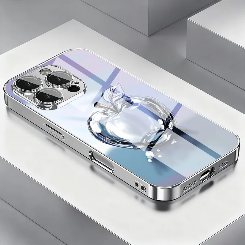 Ice Blue Crystal For Apple Tempered Glass Phone Case For Samsung Galaxy S26 Ultra S25 Plus S24 FE S23 Ultra FE Black Cool Cover