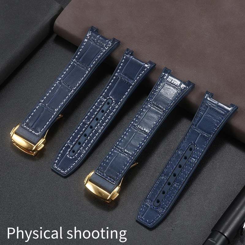 Для Omega Constellation 41 мм кожаный + ремешок из силиконовой резины 131.33/131.23 Мужской браслет 25x14 мм черный синий вогнутый браслет