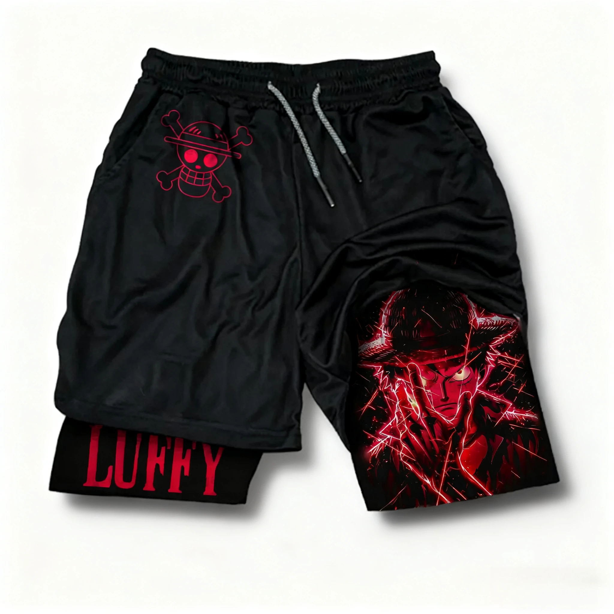 

One Piece Anime New Printed 2-in-1 Sports Shorts 2025 Summer Street Trendy Fashion Fitness Hiking Versatile Double Layer Shorts