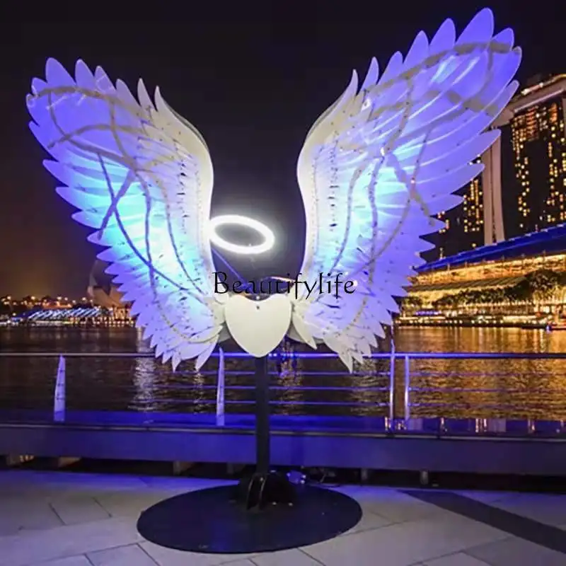 Indoor Outdoor Creative Luminous White with Feather Wings Props Clock-in Photography