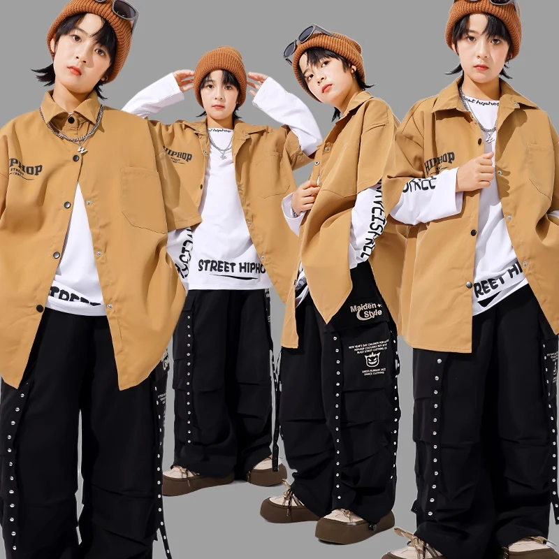 

Children Jazz Street Dance Clothes Boys Hip Hop Dance Stage Outfit Drum Performance Clothing Streetwear Tops Shirt Pants AMY1115