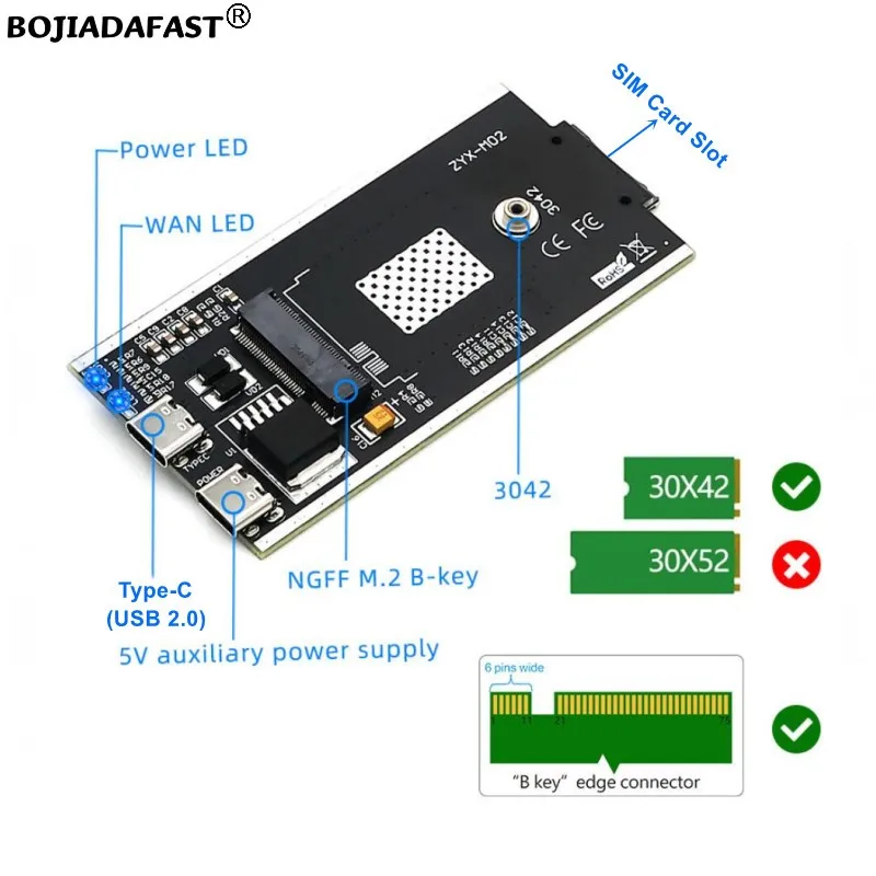 USB 2.0 Type-A Connector To NGFF M.2 B-Key Wireless Adapter 1  SIM Card Holder 2 Antennas For 3G 4G LTE GSM WWAN Module Modem