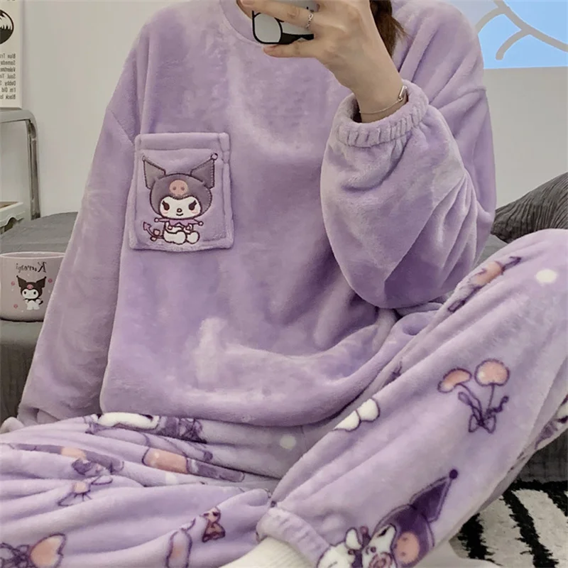 Sanrio Hello Kitty Kuromi My Melody Pochacco Pajamas Set Cute Cartoon Y2k Kawaii Ins Female Student Plush Homewear Anime Gifts