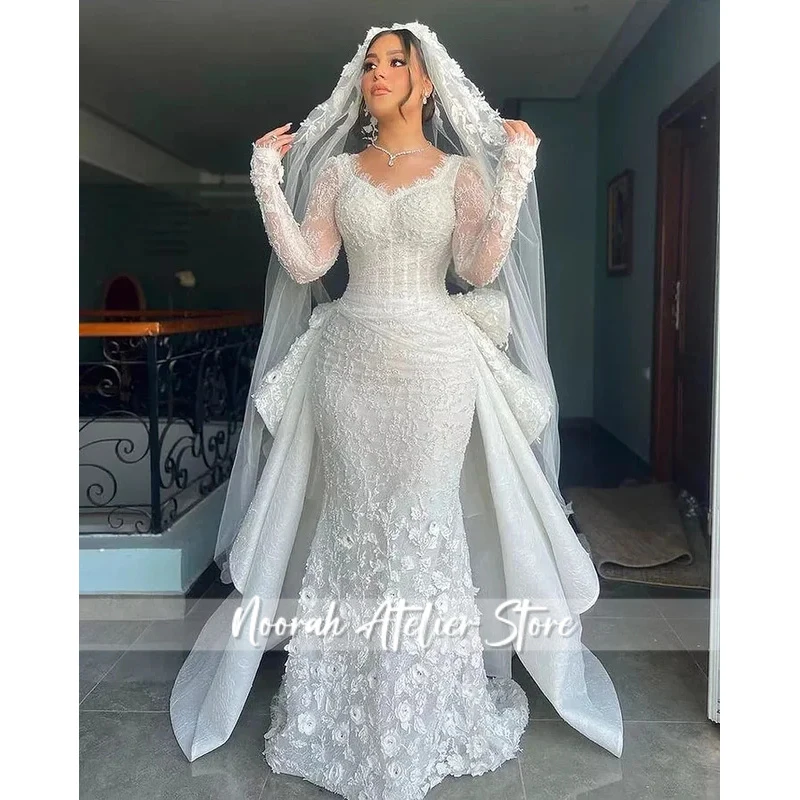 Customized Gorgeous Scoop Neck Crystals Mermaid Wedding Dress Chapel Train Robe De Mariée Plus Size Flower Bridal Gowns