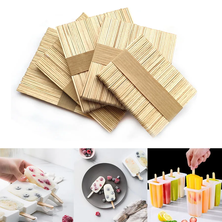 50/100pcs Woodiness Popsicle Sticks Natural Wooden Pop Wood DIY Frozen Stick Confection Ice Cream Sticks Popsicle Accessories