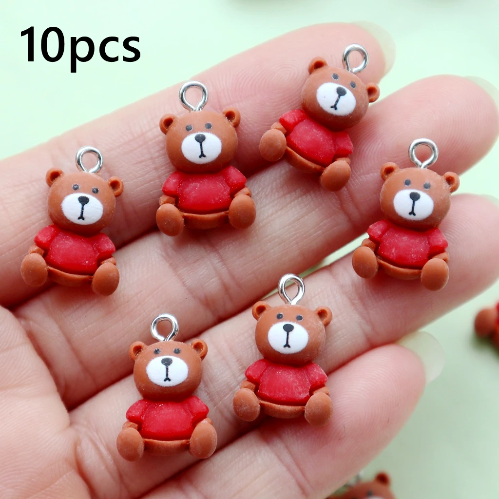 

10pcs Mini Bear Resin Flat-Back Pendant - Adorable Brown Cute Animal Charms DIY Jewelry Phone Strap Bracelet Keychain Accessory