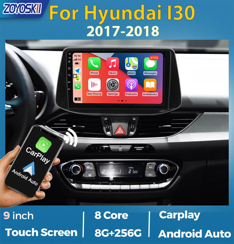 Android Auto для Hyundai i30 2017 2018, беспроводной Carplay, автомобильный радиоприемник, мультимедийный плеер, GPS-навигация, Bluetooth, WIFI + 4G DSP, стерео