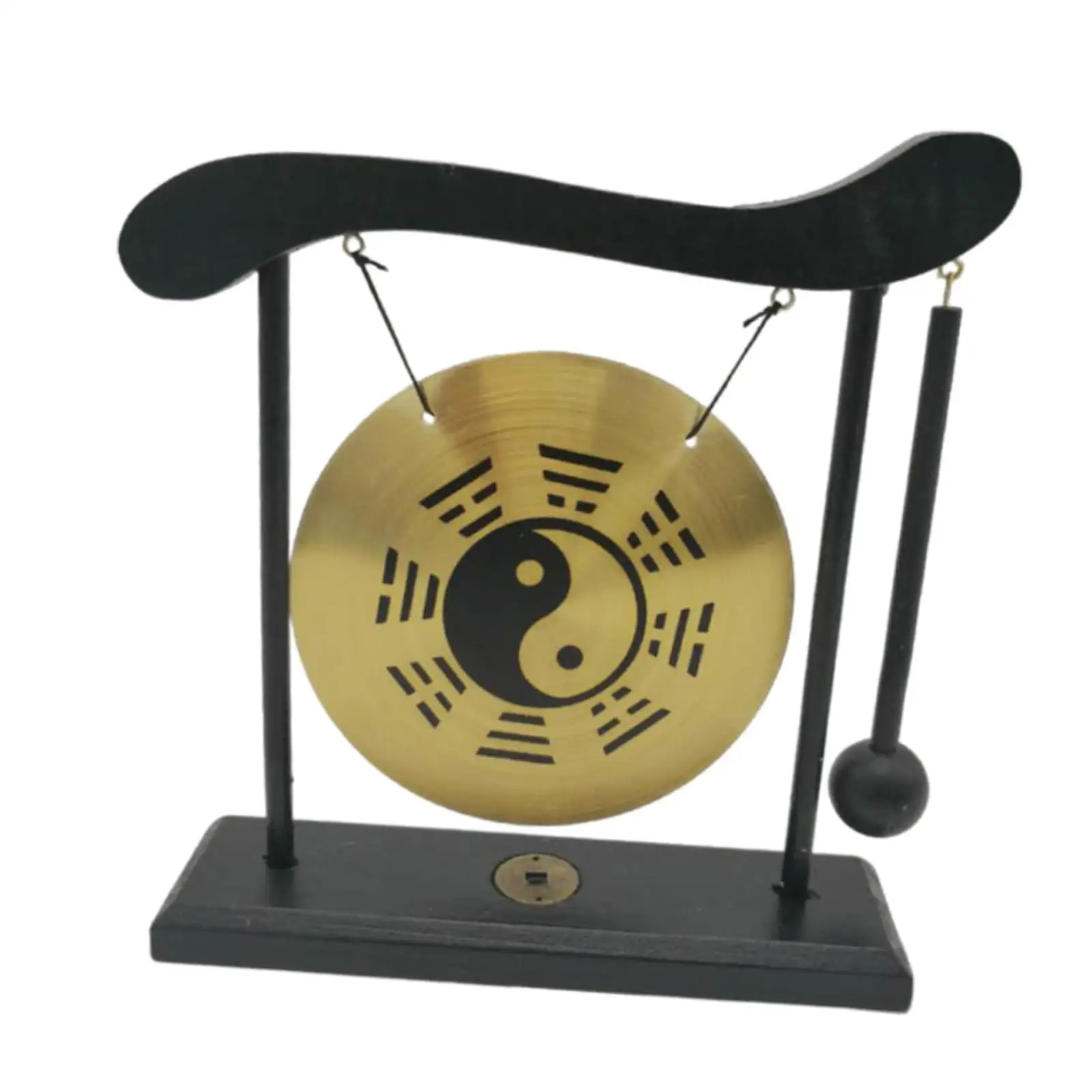 Chinese Gong Art Wind Chimes Brass Feng Shui Desk Gong Wind Gongs with Stand Gong Ornament for Garden Table Home Decoration