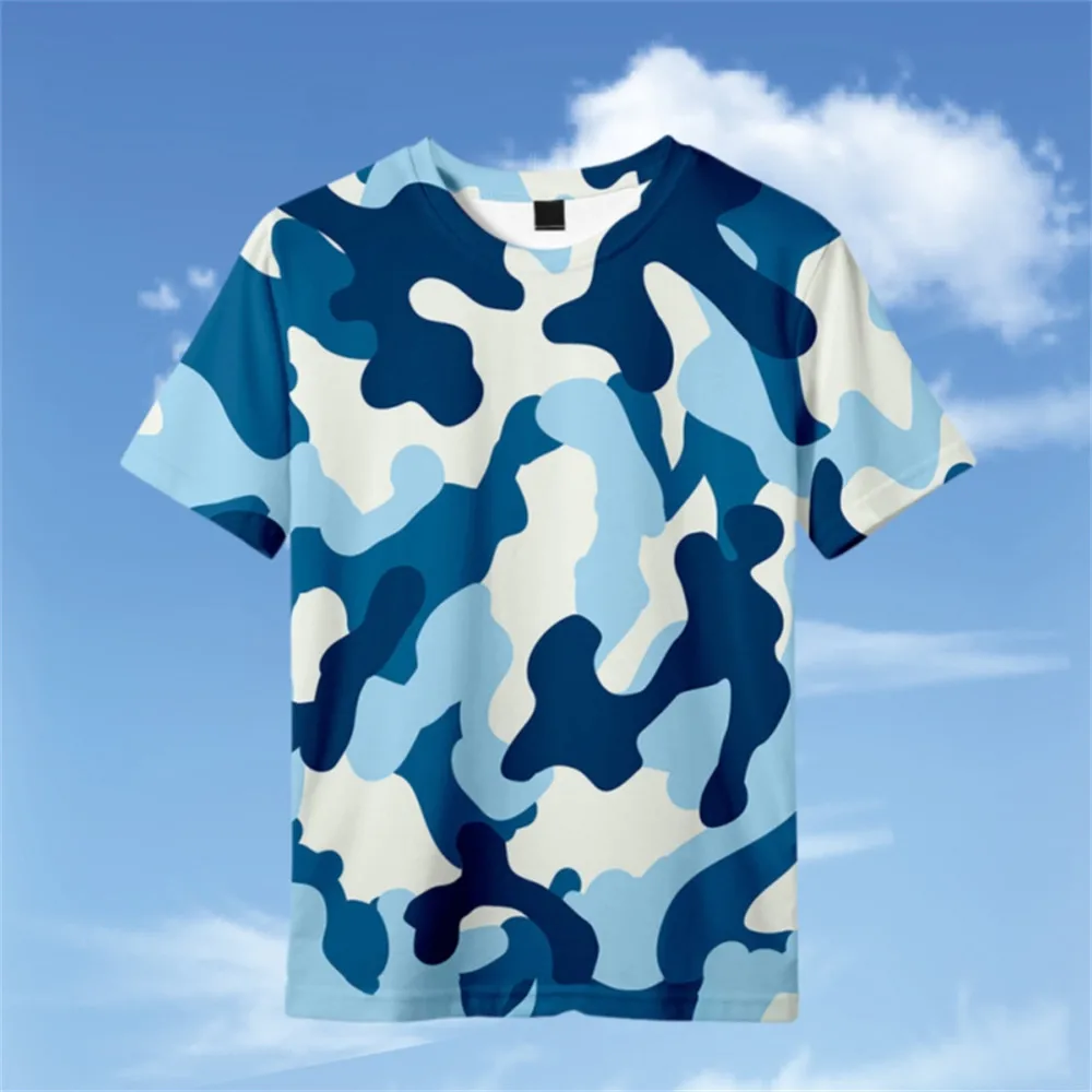 Girls Camouflage Print Short Sleeve T-Shirt Kids Tops Tees Military Training Tshirt Children\'s Clothing Boys Blue Green T Shirts