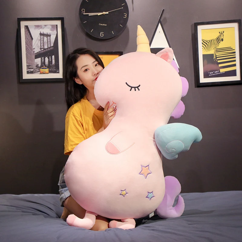 

Мягкая плюшевая игрушка-единорог 50-110 см, подушка, разноцветная (белый, зеленый, розовый), с крыльями, летающий конь, декор для дома