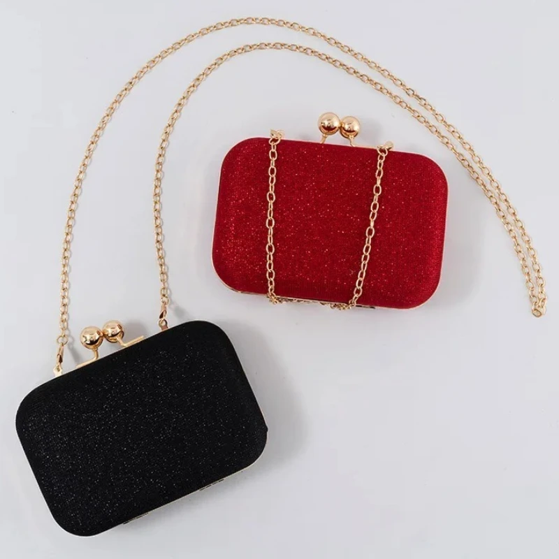 

Sparkling Glitter Fabric Evening Clutch Bag Women's Kiss-lock Hard Case Handbag Purse Ladies Chain Shoulder Crossbody Bag