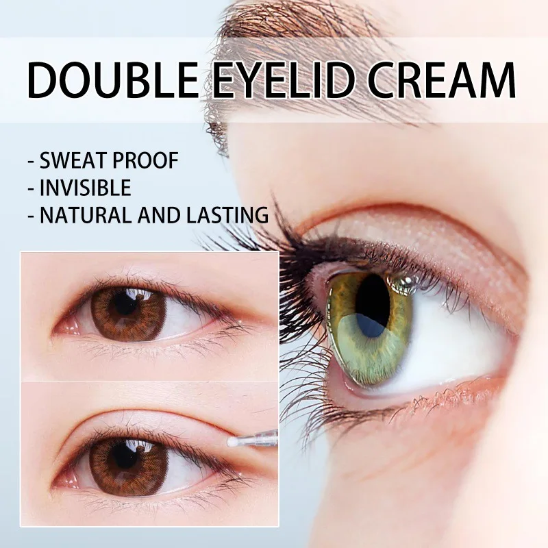 Crema de ajuste de doble párpado de 0,17 onzas, crema de ojos de belleza impermeable de larga duración, secado rápido, ojos grandes, Invisible sin huellas