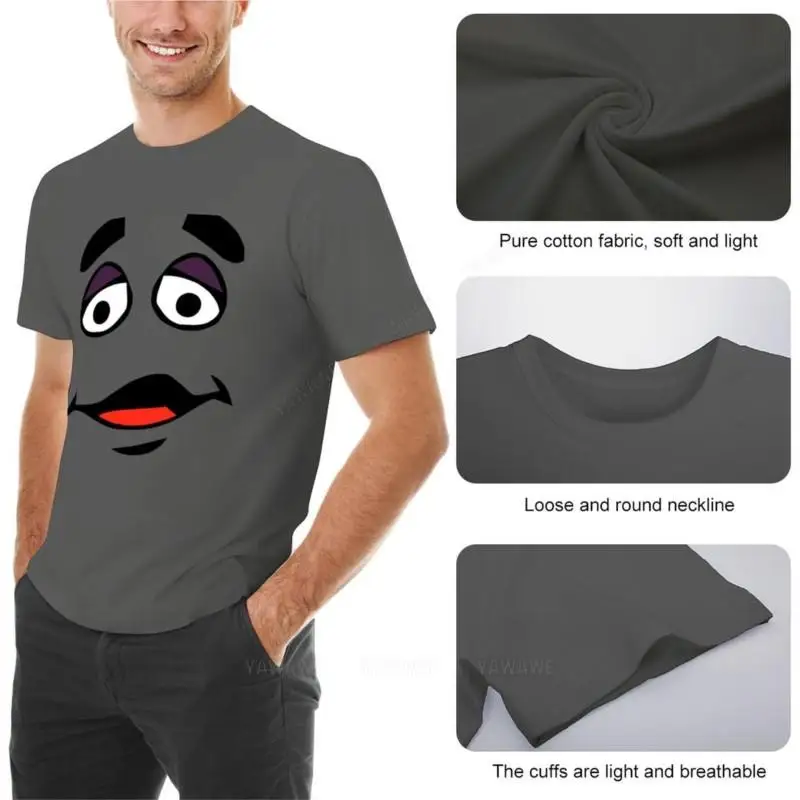 Careta masculina Design de desenhos animados T-shirt, fundo transparente, T-shirt extragrande, liso, O-pescoço, roupas masculinas