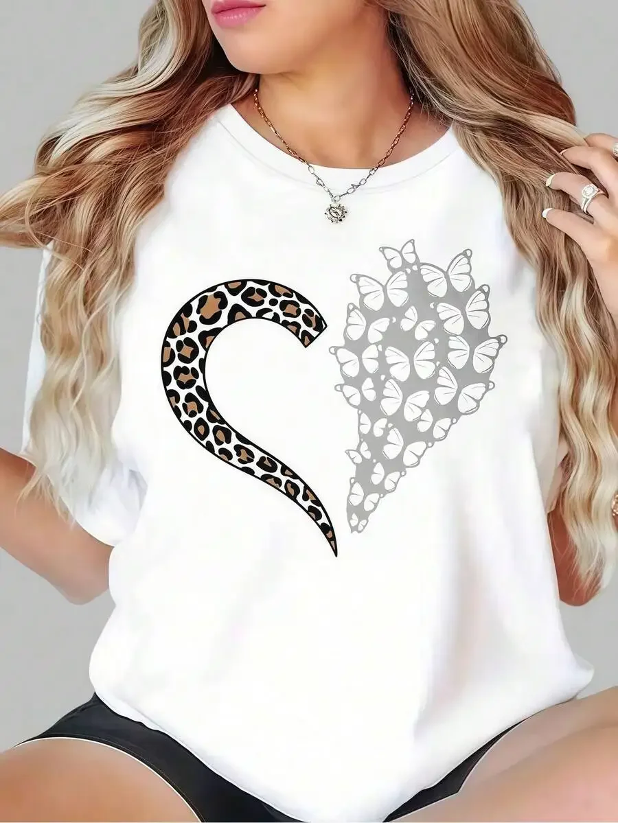 Women Summer Crew Neck Short Sleeve T‑Shirt Beach Postcard Graphic Print Cream Summer Casual Tops Women's Clothing 2026 Trend