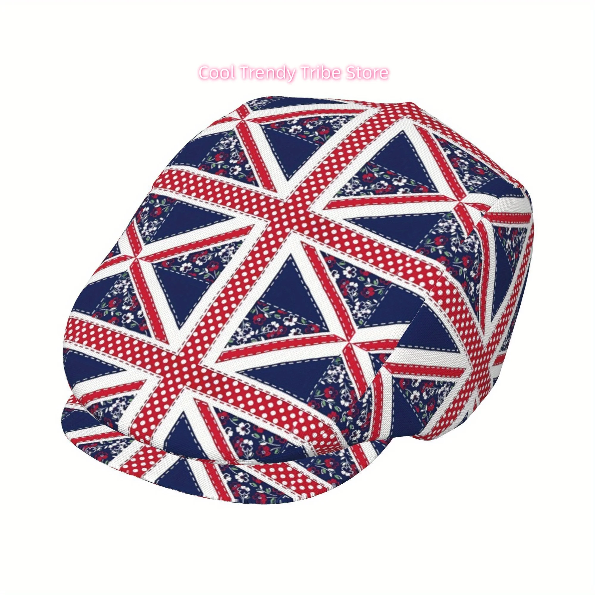 1pc English Country Garden Union Jack Design Full Face Print Beret Fashion Newsboy Cap Unisex Golf Cap Outdoor Sports Leisure Ac