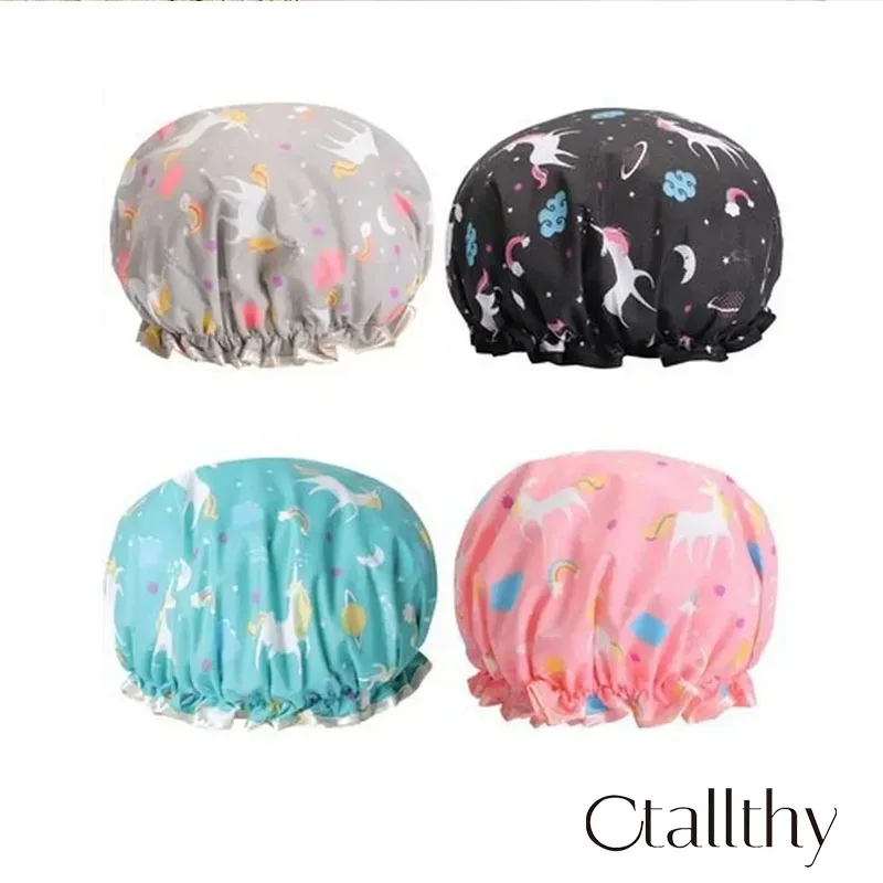 Ctallthy Unicorn Pony Lovely Thick Women Shower Caps Colorful Double Layer Bath Shower Hair Cover Adults Waterproof kitchen hats