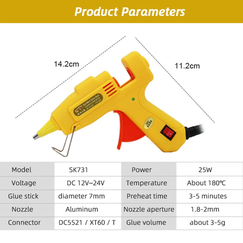 12V/24V Hot Melt Glue Gun 25W Melt Gun 7mm Glue StickModel And Handicraft Repair Tool XT60/T/DC5521/Car Plug For Outdoor Use