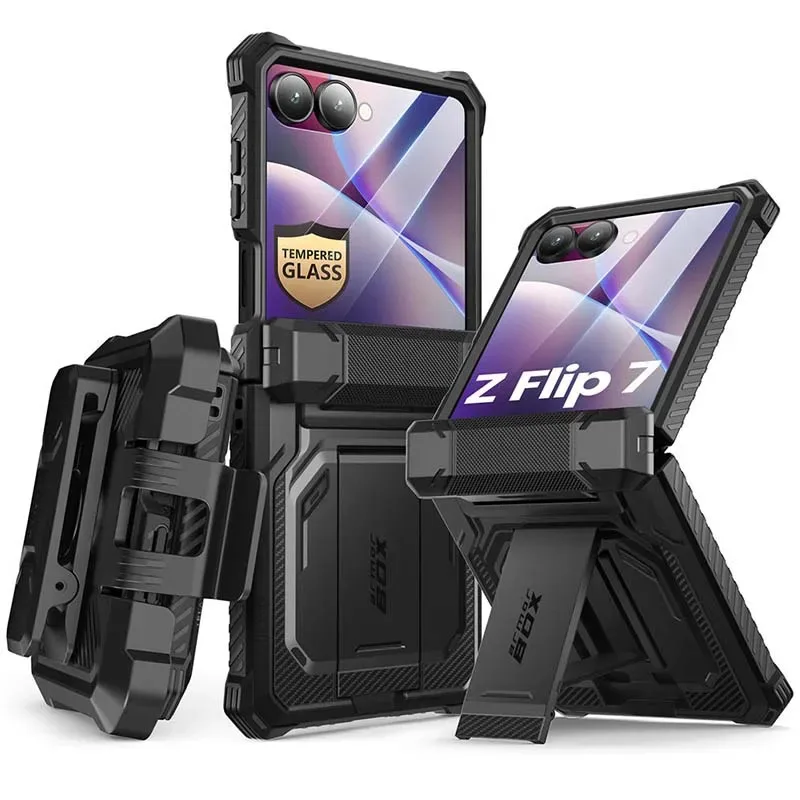 For Samsung Galaxy Z Flip 7 Case Armorbox Full-Body Military Protection Phone Case with Tempered Glass Screen Protector