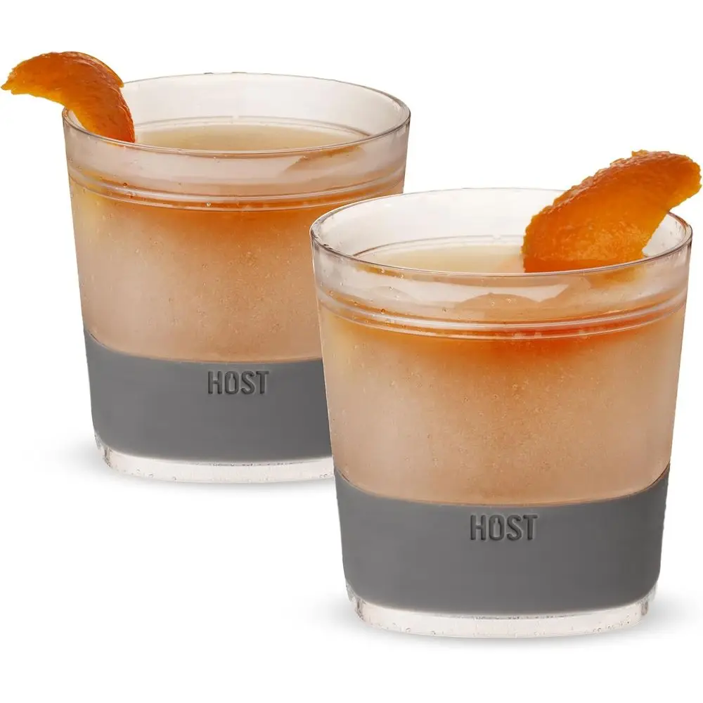 Whiskey Glasses - Double Old Fashioned, 9 oz, Set of 2, Grey, Chill for Bourbon, Brandy, Vodka, Gin, Rum, Cold Brew