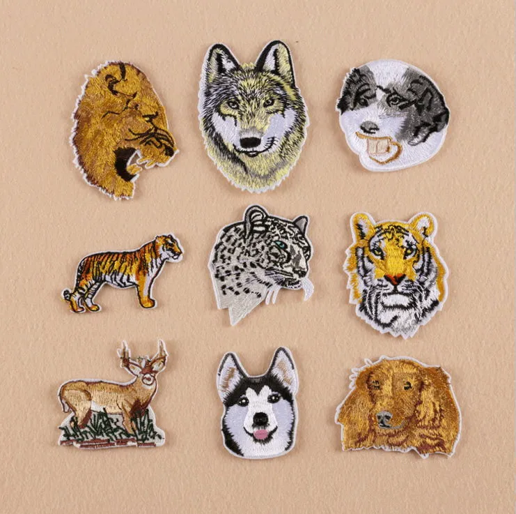 Free Shipping 10 pcs wild animals Embroidered iron on patch Motif Applique DK garment hat bag embroidery DIY accessory