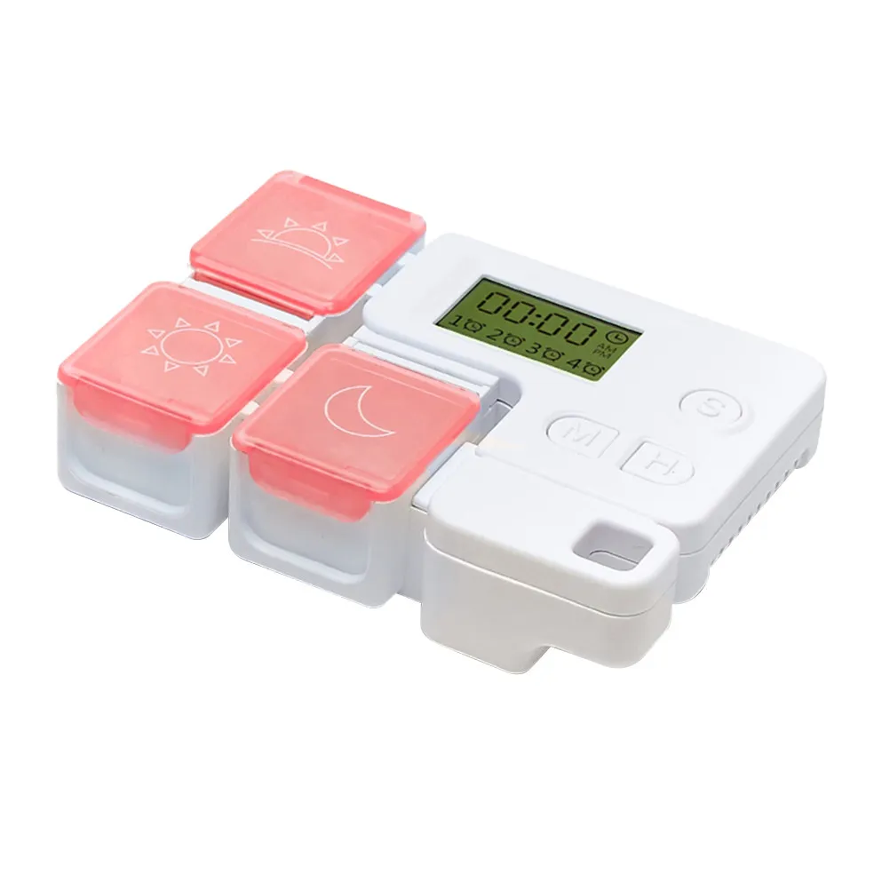 1Pcs Smart Pill Box Red 3 Compartments Portable Alarm Clock Reminder Medicine Storage Case Container Organizer Easy Opening
