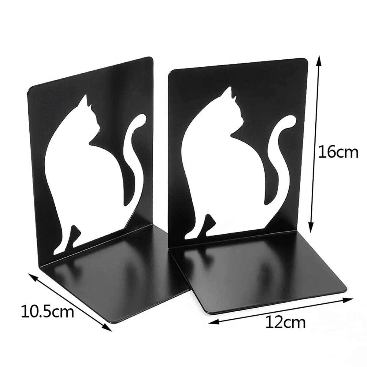 Bookends,Book Ends, Book Ends for Shelves, Heavy Duty Metal Black Bookend Support for Shelves Offices - White Cat