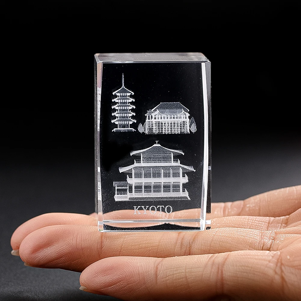 Exquisite Crystal Glass Laser Engraved Japanese Ancient Architecture Decorations Ideal Travel Keepsakes Study Ornaments Gifts