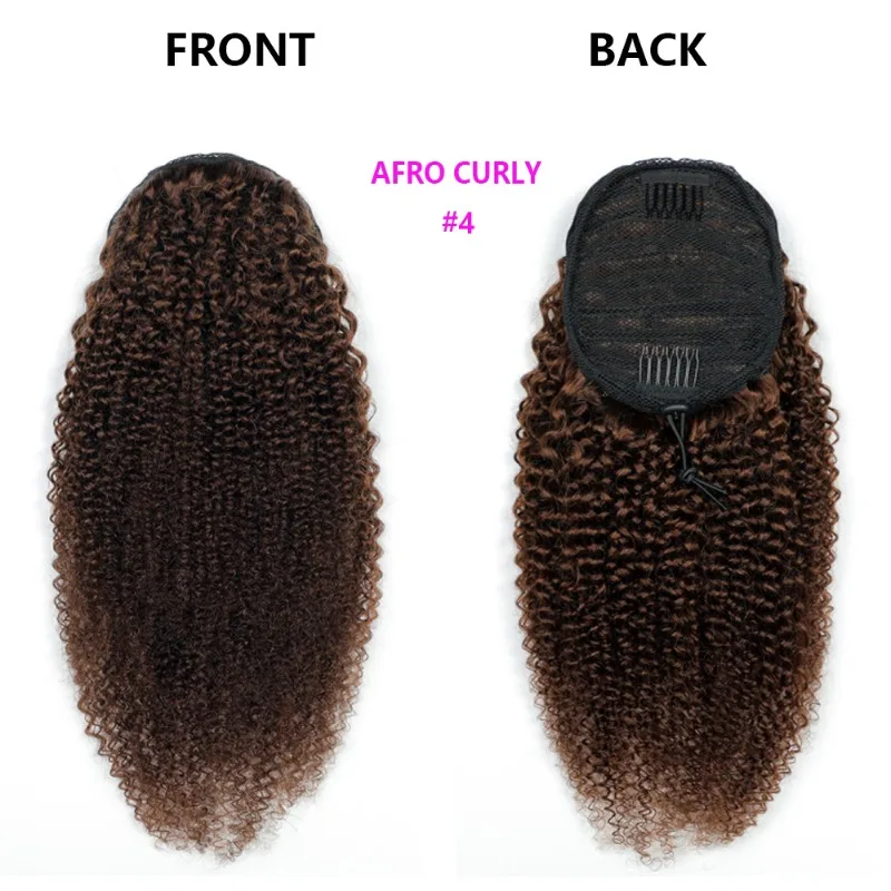 Pruik van echt haar Afro Krullend Trekkoord Paardenstaarthaar 3C 4A 2 #   4 #   Natuurlijke look Comfortabele pasvorm Hoogwaardig verstelbaar trekkoord