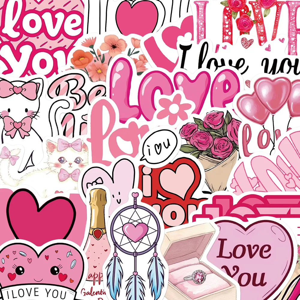 

50PCS Cartoon Love Stickers Pink Graffiti Decals For Laptop Suitcase Notebook Skateboard iPad DIY Decoration Stickers Toy Gifts