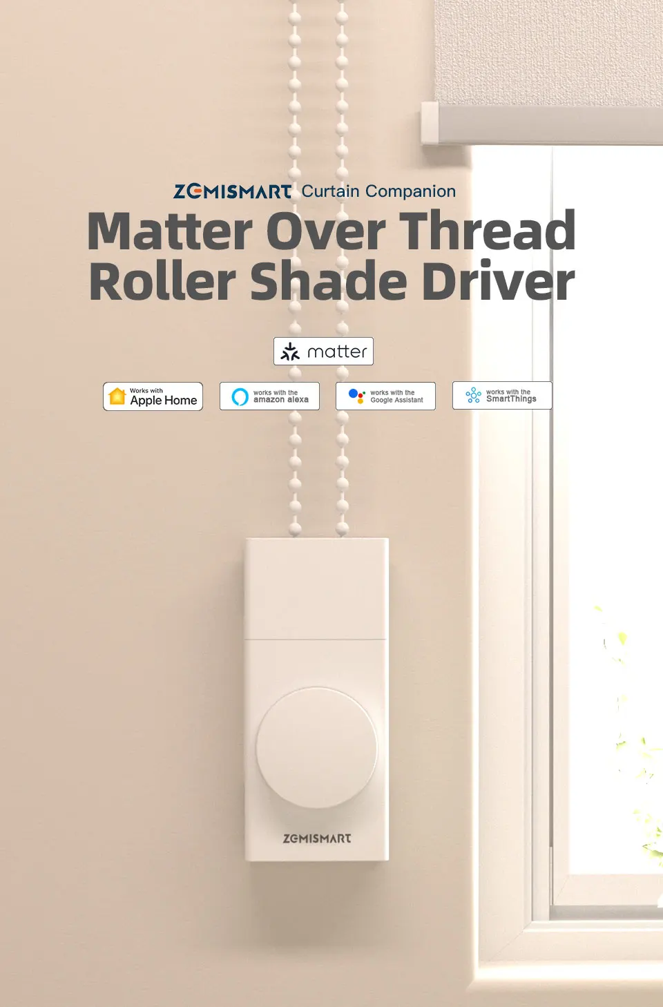 ZemiSmart Matter Thread Rolladenmotor Wiederaufladbarer Motor Kompatibel mit Homey HomeKit Google Home Assistant SmartThings MTP1 – Detail 1
