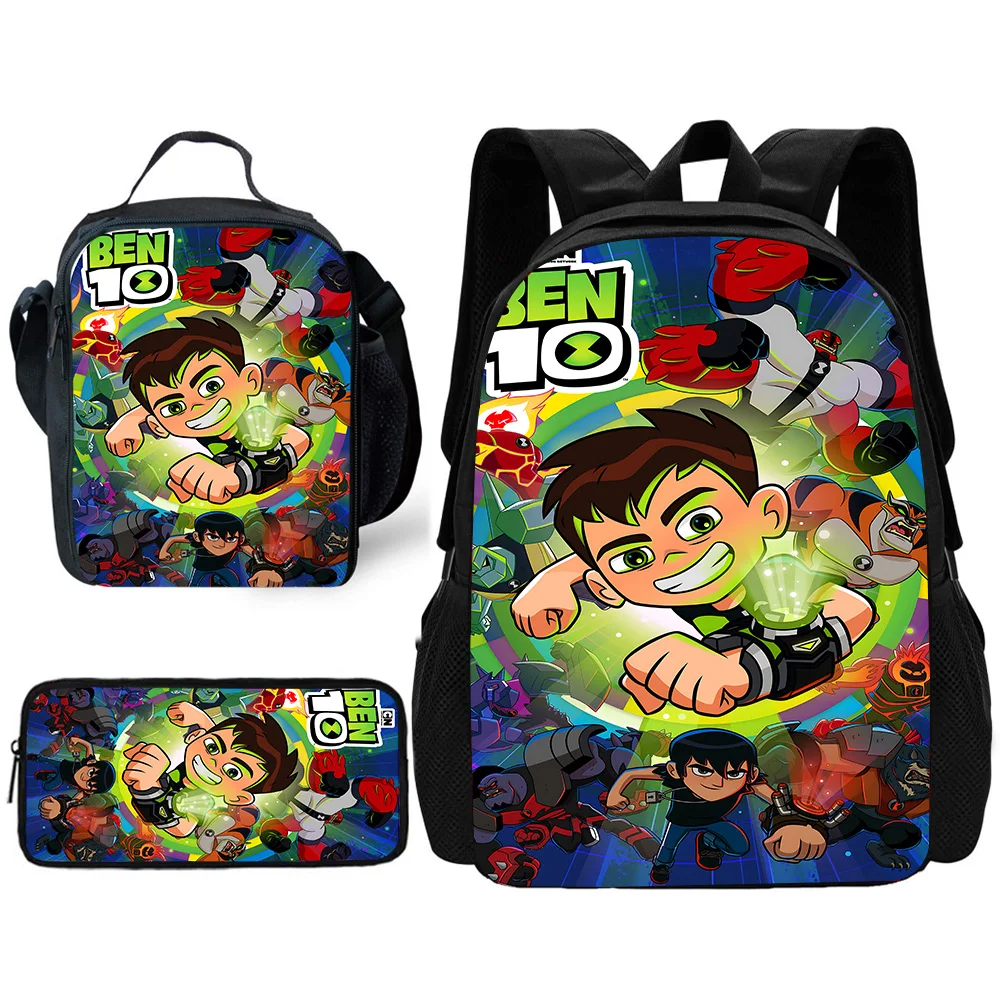 Child School Cartoon Ben Tennyson 10 Backpack with Lunch Bags ,Pencil Bags ,School Bags for Boys Girls Best Gift