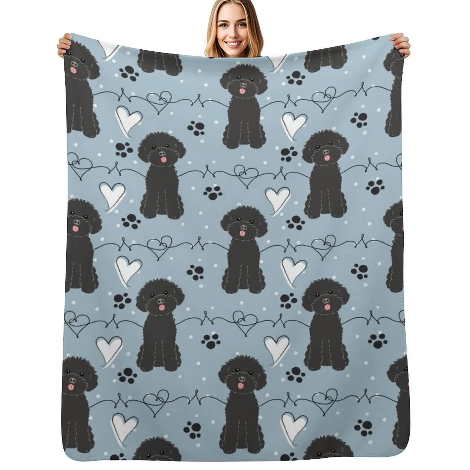 LOVE Black Toy Poodle Throw Blanket Lightweight Cozy Blanket for Bed Sofa