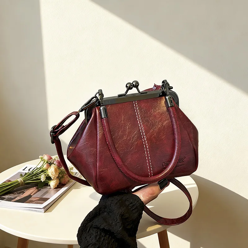 Retro Shell Shaped Soft Leather Handbag Women's Crossbody Shoulder Bag Fashionable PU Material Small Size Daily Accessory