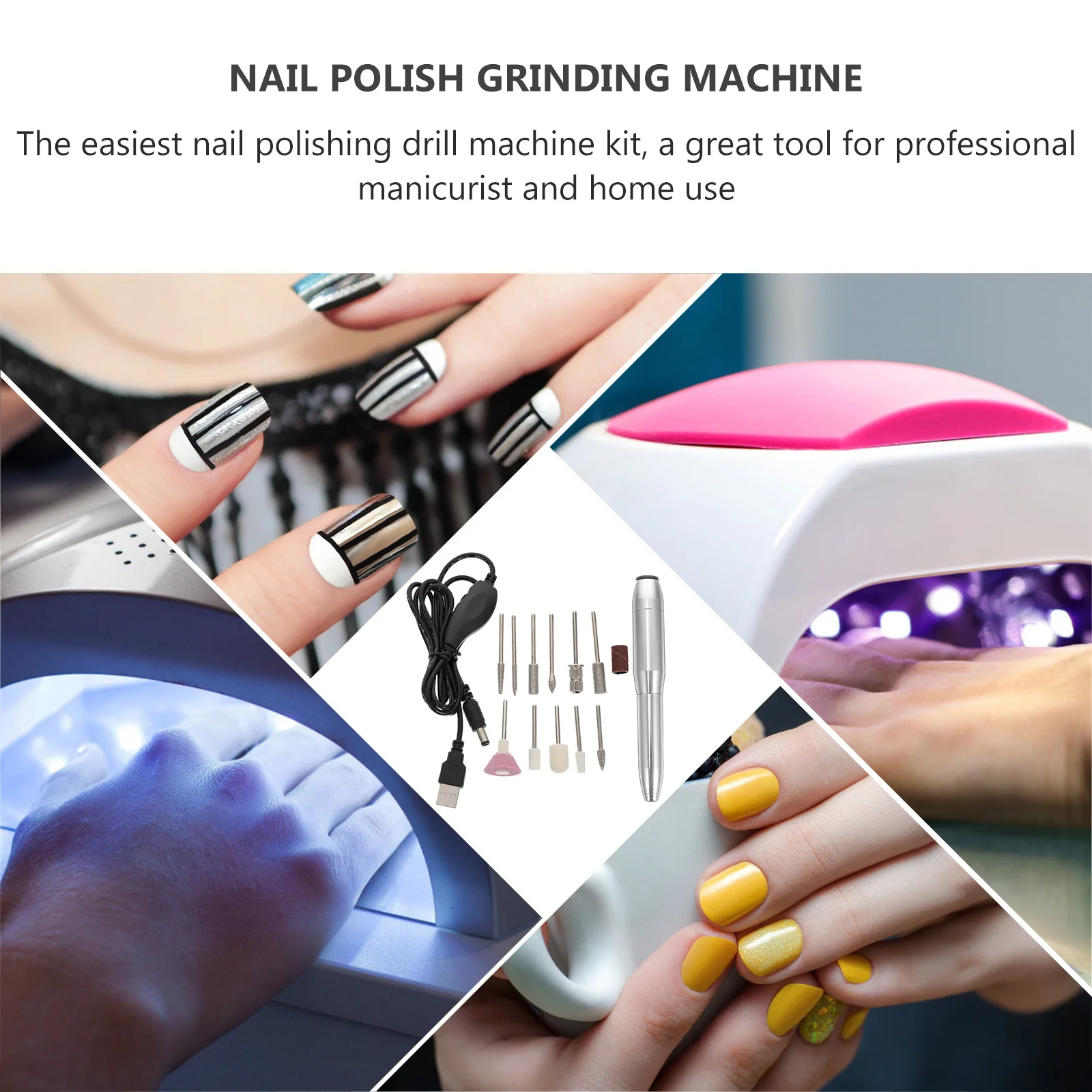 

1 комплект, электрическая пилочка для ногтей, комплект сверл, легкая и тихая маникюрная машина, портативная шлифовальная машинка для полировки ногтей, регулируемая скорость