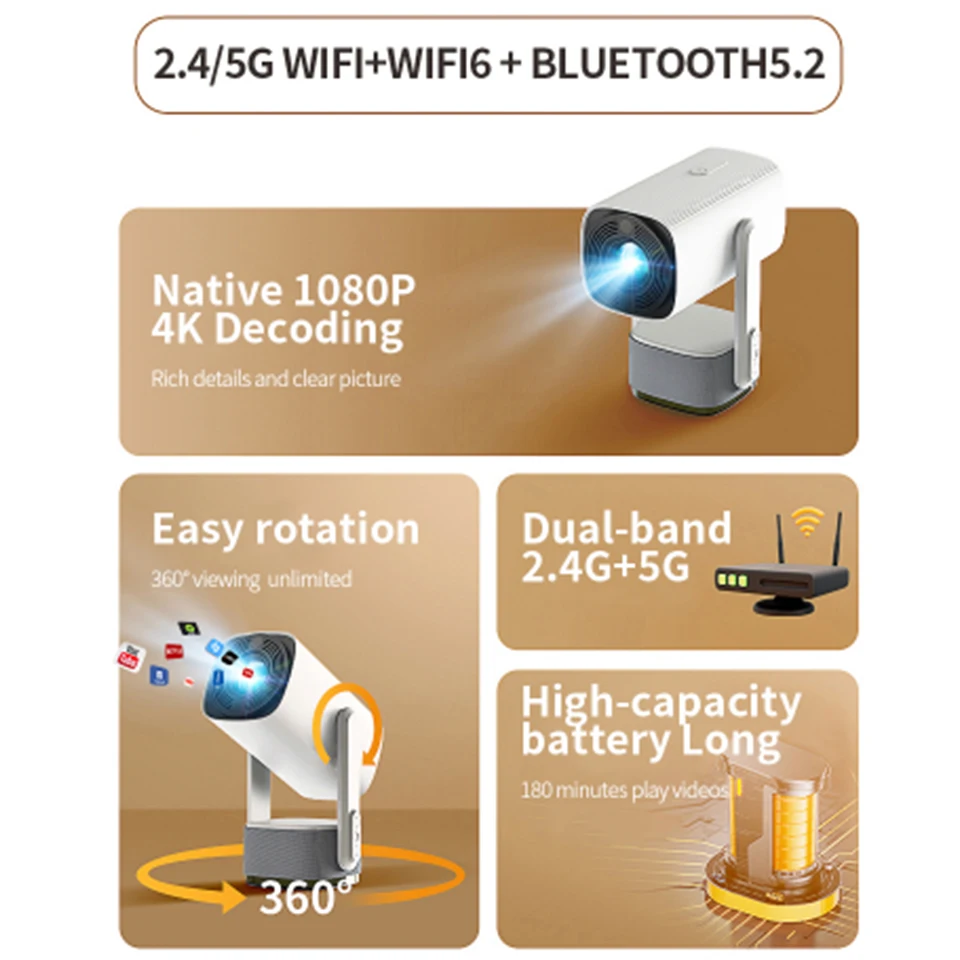2025new projetor k2 mini portátil led vídeo android 11 wifi 6 bt5.2 espelho smartphone para 1080p 4k vídeo projetor de cinema em casa