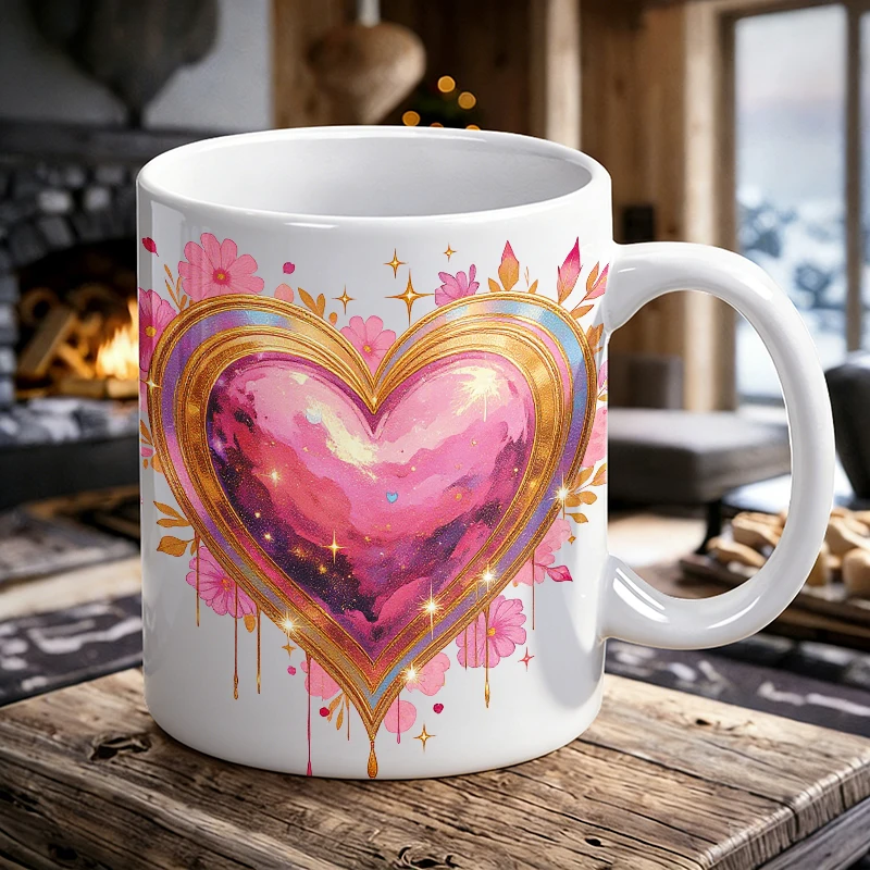

Dreamy Galaxy Floral Heart Ceramic Mug, Coffee Cup, Milk Cup, Office Tea Cup, Drinking Cup, Fade-Resistant, Gift for Friends