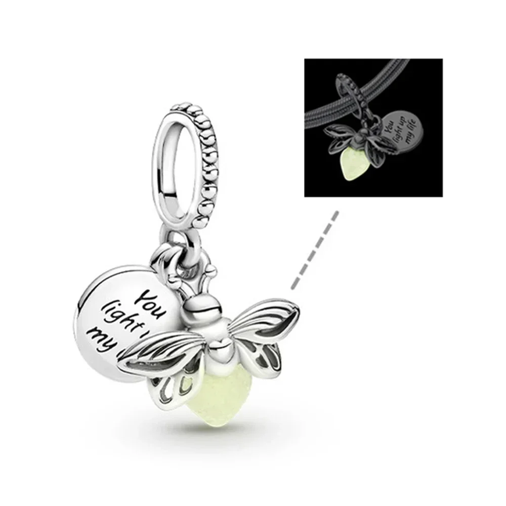 Silver 925 Firely in The Dark Glowing Charms Beads Fit Original Pandora Bracelet Necklace for Women Fine Jewelry Gift