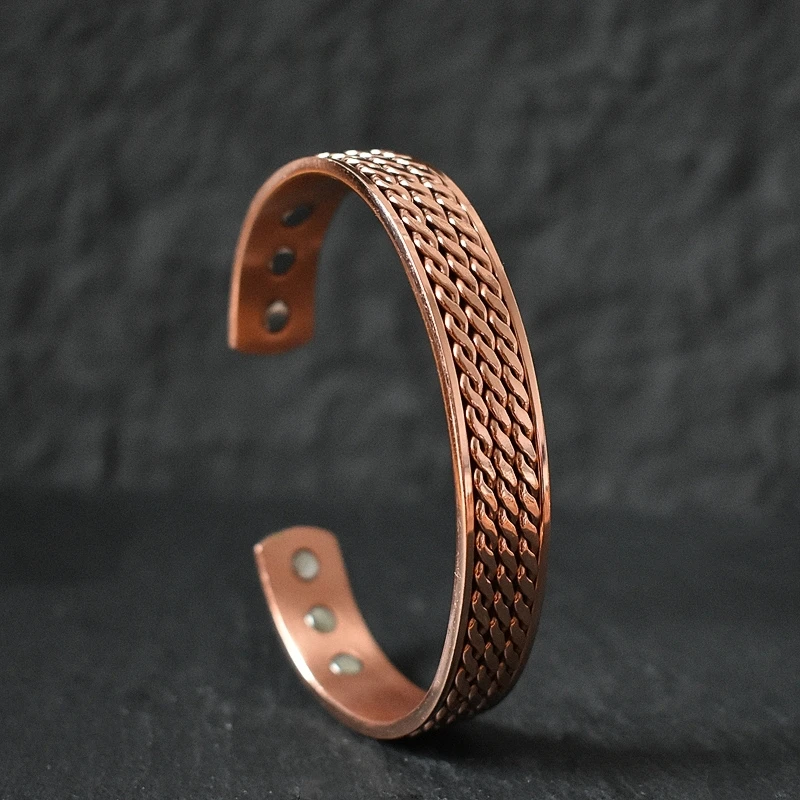 Solid Braided Pure Copper Magnetic Bracelet Adjustable 11mm Wide Open Cuff Unisex Wellness Energy Jewelry Gift