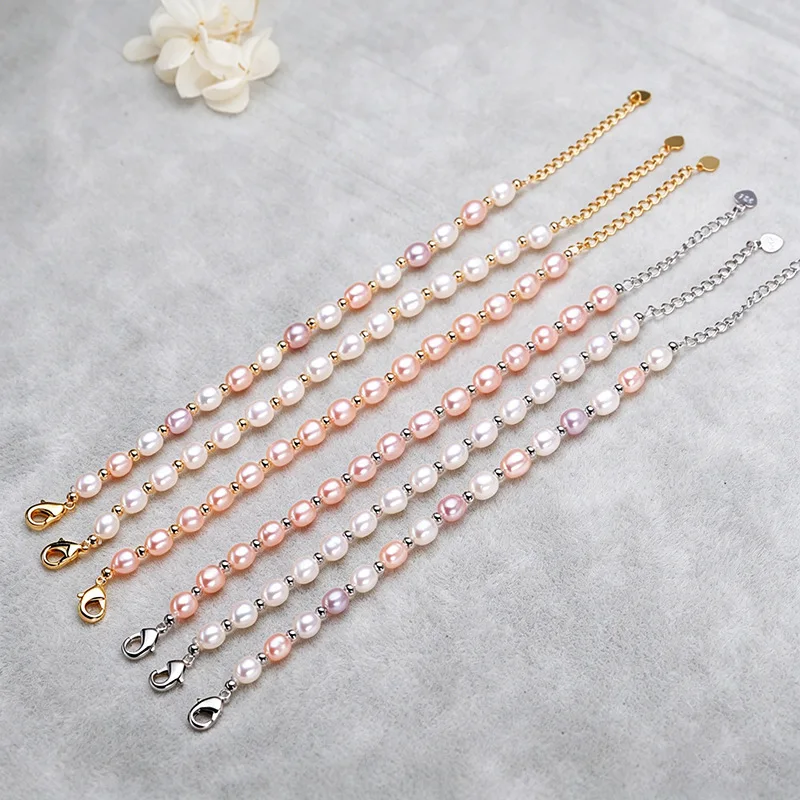 Handmade Natural Freshwater Pearl Bracelet with Color-Protecting Chain for Women – Elegant, Stylish, Minimalist Jewelry