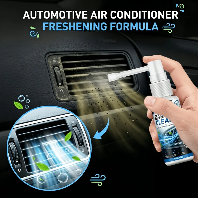 KJM Car AC Vent Cleaner Spray 30ML 2 Spray Modes Freshening Formula Dust Odor Remover Deep Clean For Vehicle Air Conditioner