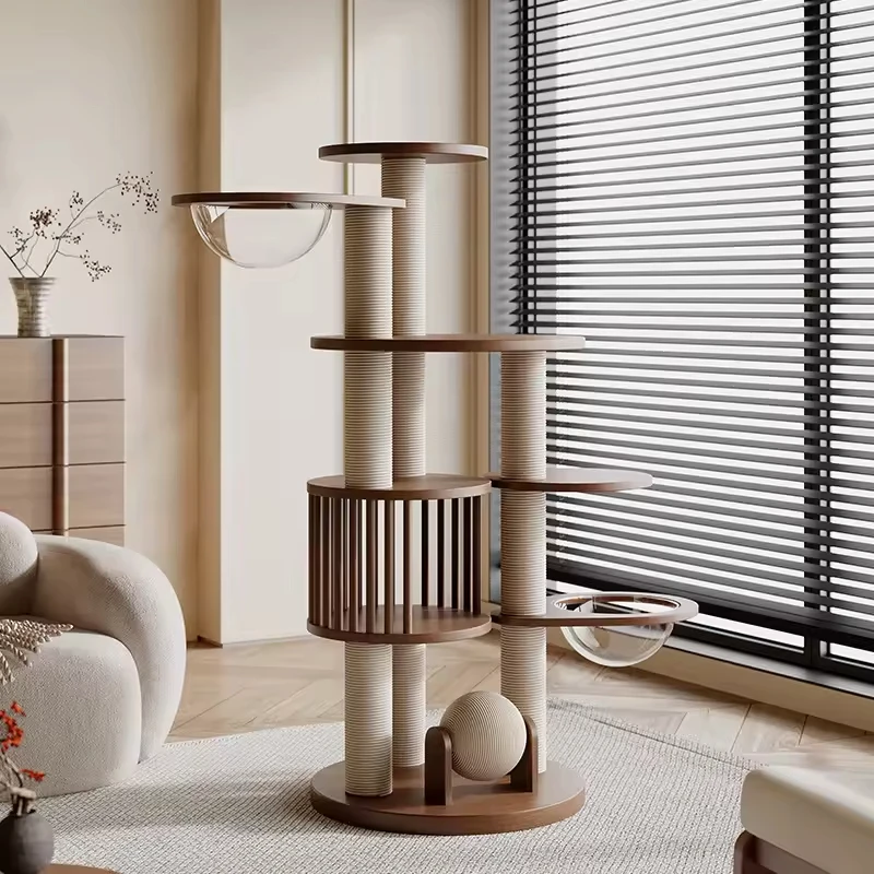 Solid wood cat climbing frame space capsule jumping platform