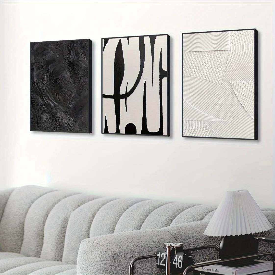 Canvas Wall Art Set Posters, Texture Paintings, Ideal Gift for Room Decoration 3pcs Abstract Black and White