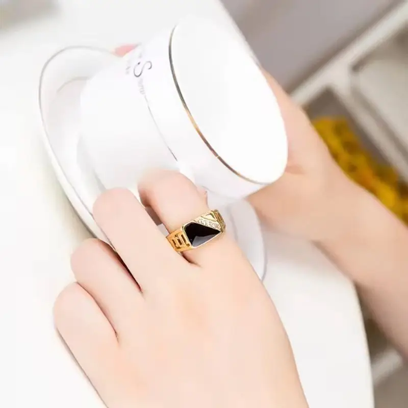 Euro-American Classic Ring Punk Black Square Ring Surface Pattern Rings for Men Engagement Fashion Jewelry Wholesale