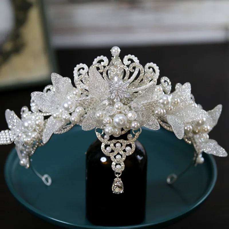 

Luxury Bridal Wedding Crystal Tiaras Crowns Rhinestone Pearl Flower Fashion Women Diadem Crown Hair Accessories Jewelry Headband